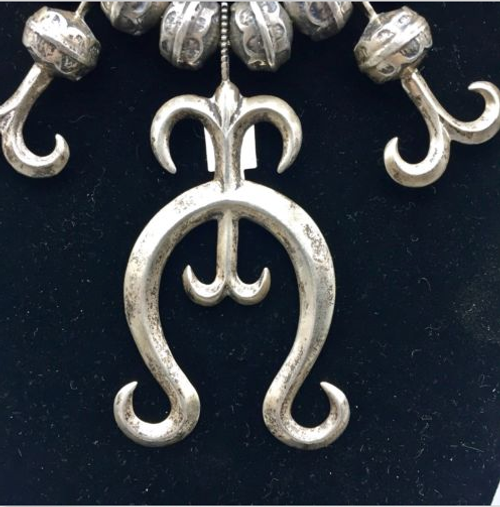 Heavy! A Vintage Sterling Silver Squash Blossom Style Necklace ...