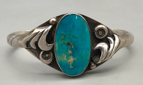 turquoise and sterling silver, applique design, central turquoise, two wire terminal