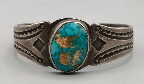 1920s - 1930s, large natural turquoise, hand stamped,