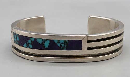 lapis and turquoise inlay, mosaic inlay, filework,  solid cuff