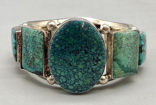 webbed turquoise and spiny oyster, 5 large webbed turquoise stones, three wire terminal, Mary Morgan