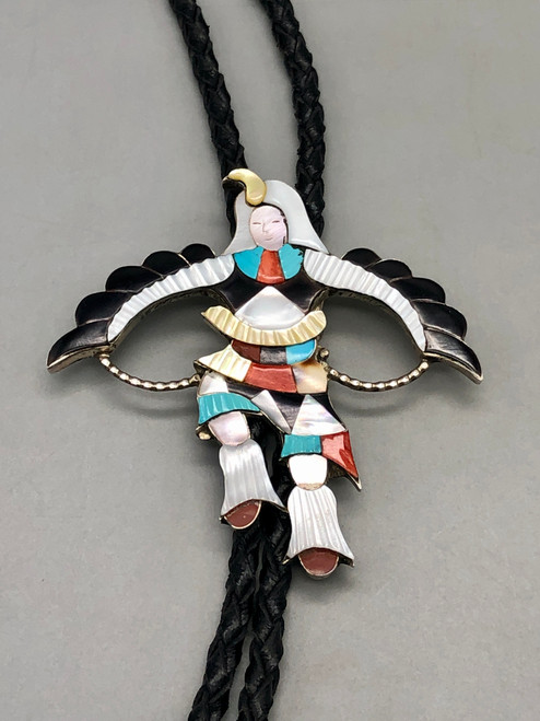 multi stone inlay, Jonathon Beyuka, Eagle Dancer design, turquoise, coral, onyx, mother of pearl,