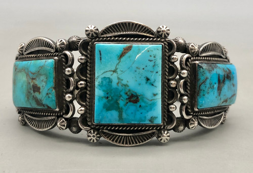 Tommy Jackson, three rectangular turquoise, three wire terminal, Navajo