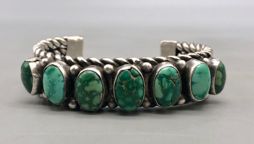 twisted wire bracelet, seven turquoise stones, circa 1920s to 1930s