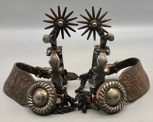 Marked Visalia Silver Mounted Spurs With Nice Straps