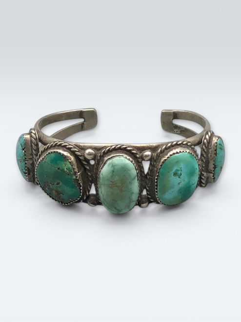 Five natural turquoise, two wire terminal, vintage,