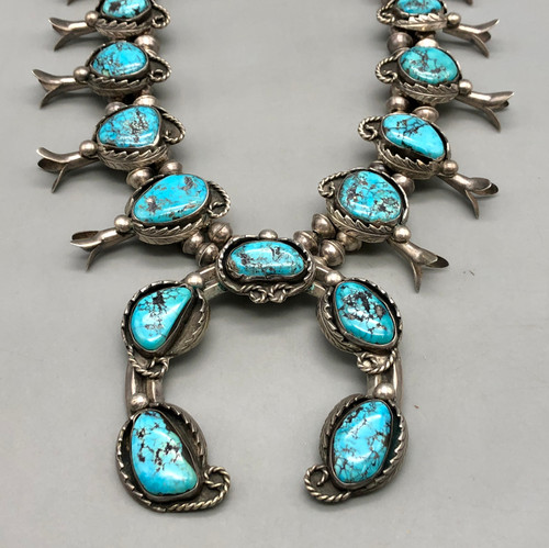 vintage, blue turquoise,  stamped leaf applique, 12 blossoms,