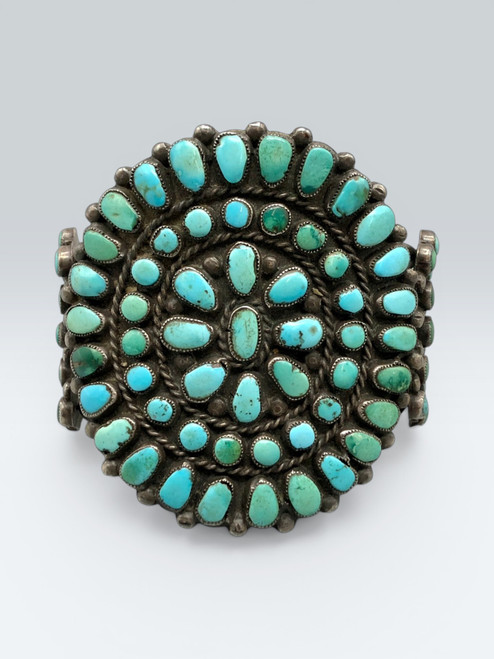 vintage, natural turquoise, cluster,  darkened silver background, three wire terminal