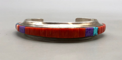 multi stone inlay, Victor Beck, award winning artist,  cobblestone inlay, silver cuff, Charles Loloma, Arizona Indian Living Treasure