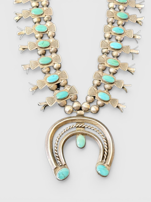 1940s,  Box Bow,  four petal Squash Blossom, turquoise, Navajo