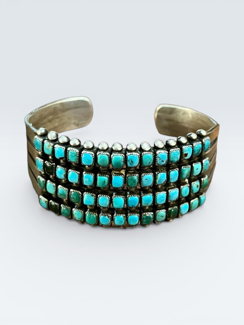 natural turquoise, sterling silver, circa 1930s, four row, Zuni