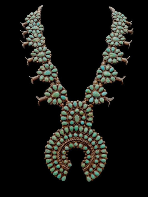 Natural Turquoise Cluster Squash Blossom Necklace, J.M. Begay, Natural Turquoise, Squash Blossom Necklace, Cluster Necklace