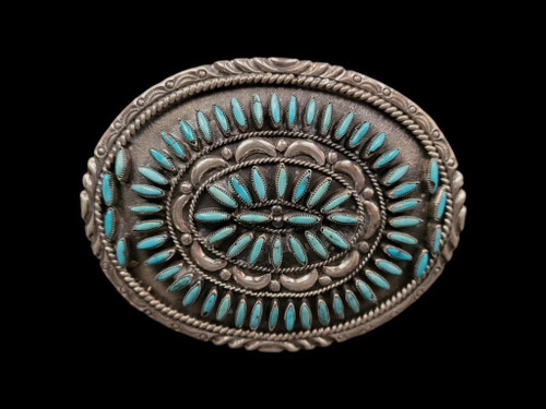 Victor Moses Begay, vintage belt buckle, needlepoint,  turquoise, cluster, belt buckle.
