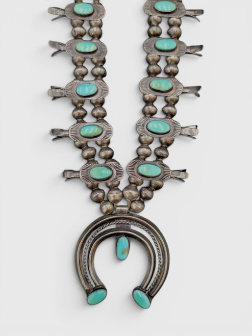 Turquoise Box Bow Squash Blossom Necklace, Box Bow, Squash Blossom, Turquoise