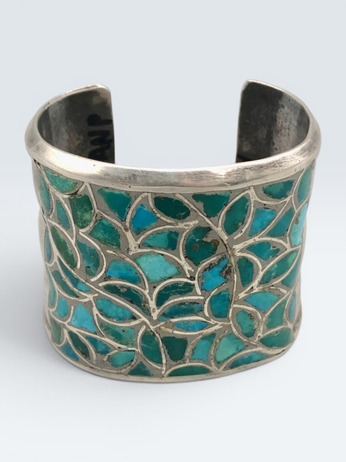 1950s to 1960s, turquoise inlay, Lambert Homer, flush inlay, sterling silver cuff, Zuni