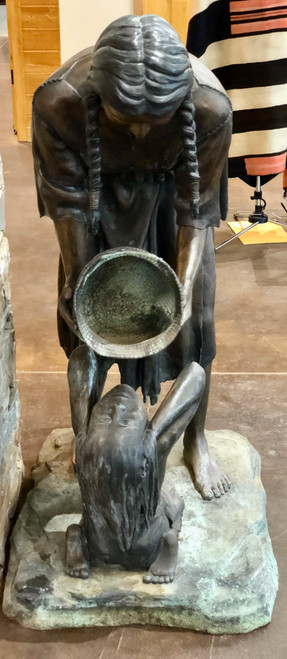 Mother Bathing Child, bronze, statue, water feature, Jim Demetro, numbered,