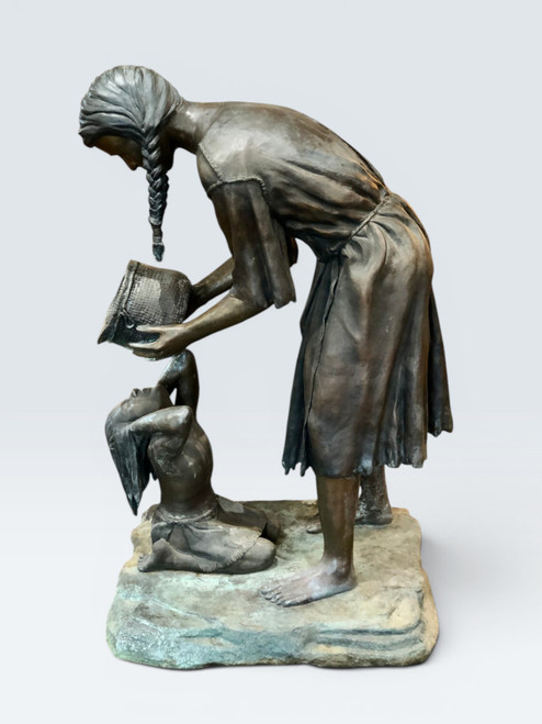 Mother Bathing Child, bronze, statue, water feature, Jim Demetro, numbered,