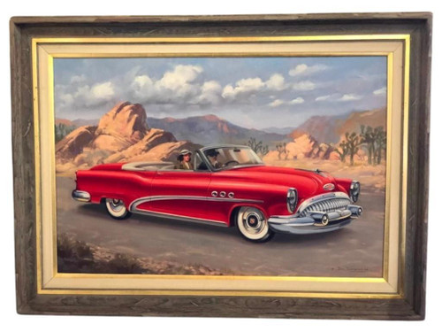 Original, oil painting, 1952 Buick, John Thongnoi, red convertible, Original, oil painting, 1952 Buick, John Thongnoi, red convertible,