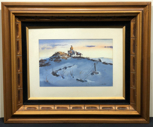 Original James Boren Water Color Cowboy In Snow