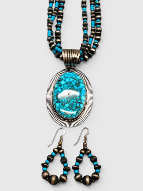 High Grade Webbed Kingman Turquoise Necklace With Earrings
