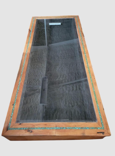 Mesquite Wood Display Coffee Table with Turquoise Inlay Edge Work