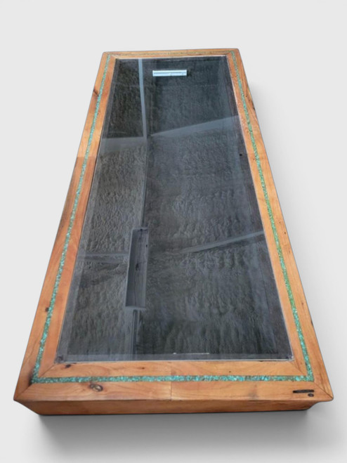 Mesquite Wood Display Coffee Table with Turquoise Inlay Edge Work