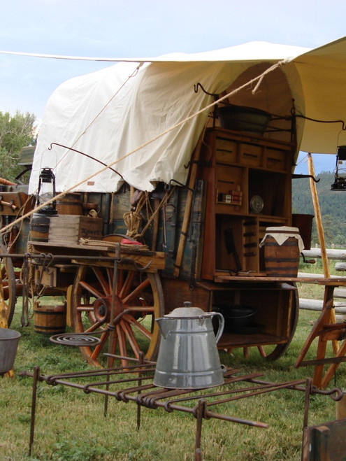 Custom Hansen Chuck Wagon - The Dakota Cowboy Model - With Numerous Accessories and Custom Trailer - Photo provided by Doug Hansen of Hansen Wheel and Wagon Shop