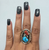 ring, shadowbox, turquoise, coral, vintage, hallmarked - OP, sterling silver, Native, Navajo