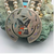 necklace, sterling silver, Derrick and Nichelle Edaakie, Zuni, colorful bird theme, hallmarked, shell, turquoise, coral and onyx inlaid