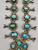 1960s era turquoise and sterling silver squash blossom necklace, stunning natural turquoise cabochons, twisted wire, loops, dots, foxtail wire