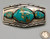 3-stone, sterling silver belt buckle, turquoise cabochons in handmade sawtooth bezels, hand stamped designs and file work