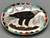 eagle themed inlay belt buckle, carved feathers, claws and mountains, coral, turquoise and onyx