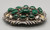 malachite and cat claw sterling silver belt buckle, 11 malachite cabochons on handmade sawtooth bezels, sterling silver accents