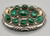 malachite and cat claw sterling silver belt buckle, 11 malachite cabochons on handmade sawtooth bezels, sterling silver accents