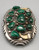 malachite and cat claw sterling silver belt buckle, 11 malachite cabochons on handmade sawtooth bezels, sterling silver accents