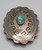 1970s turquoise and coral inlay sterling silver belt buckle, stone settings, handmade sawtooth bezel, hand stamped designs