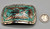 vintage chip inlay belt by Gibson Gene, turquoise, coral, bird theme, sterling silver
