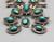vintage turquoise and sterling silver squash blossom necklace, turquoise cabochons, dangle, hand stamped designs