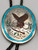 eagle themed bolo and belt buckle set, highly detailed features such as carved feathers, claws, leaves and wooden branch, hand stamped designs