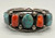 vintage Bisbee turquoise and branch coral bracelet, handmade bezels, silver beads, hand stamped designs, two triangular wire terminals