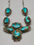 Vintage eight-stone turquoise and sterling silver necklace, pendant with four outstanding turquoise cabochons, Tyrone Mine, silver accents