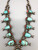 vintage coral and turquoise squash blossom necklace, twisted wire accent, four petal blossom, twisted wire accent