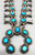 sleeping beauty turquoise squash blossom and earring set, earrings match, cabochons in sawtooth bezels, twisted wire, hand stamped designs