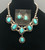 vintage turquoise cabochon necklace and earring set, six stunning turquoise cabochons, blue hue, silverwork