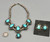 vintage turquoise cabochon necklace and earring set, six stunning turquoise cabochons, blue hue, silverwork
