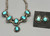 vintage turquoise cabochon necklace and earring set, six stunning turquoise cabochons, blue hue, silverwork