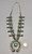vintage box bow squash blossom necklace, 13 turquoise cabochons that are all accented with hand stamped designs, foxtail wire