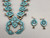 Dishta squash blossom necklace set with earrings, Zuni, tiny flush inlaid, natural turquoise circles and teardrops