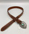sandcast and turquoise belt buckle, leather belt, flower like design, hand tooled leather