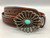 sandcast and turquoise belt buckle, leather belt, flower like design, hand tooled leather